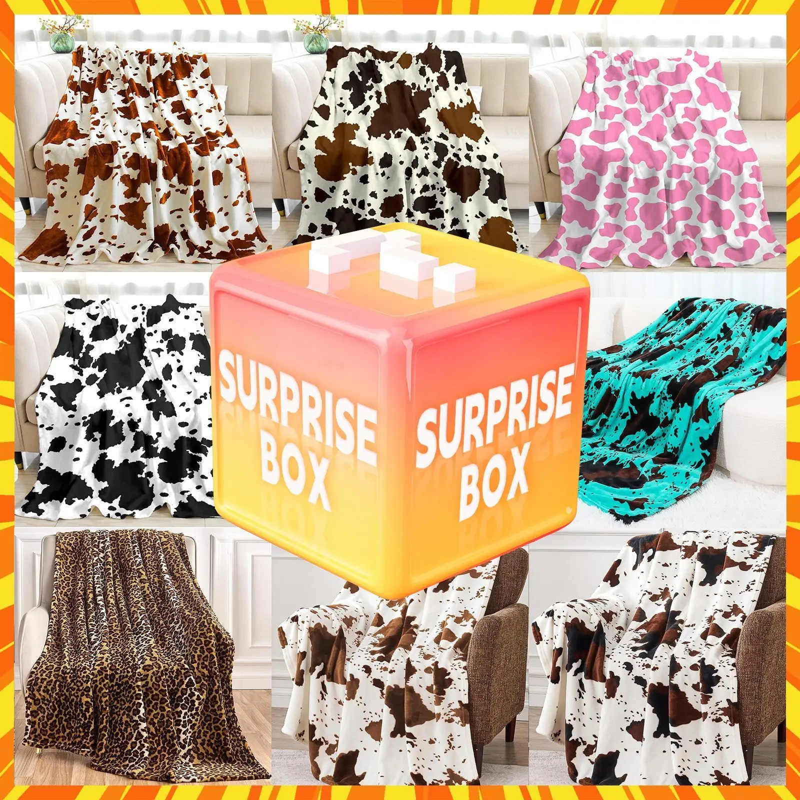 【Deals for You】60x80 Fluffy Soft Blanket - Mystery Cow Animal Print, Whimsical Bedroom Decor Accessory for Air-Conditioned Rooms, Boxed Set Throw Blanket, Soft Blankets