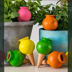4 Packs, Small Wine Bottle Mouth Plant Watering Globes Automatic Plant Watering Bulbs Irrigation Terracotta Watering Device Decorative Self Watering Spikes Plant Water For Vacations Indoor Outdoor Plants (Random Color)