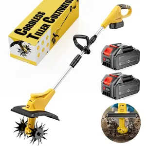 Jaylene--21V Cordless Tiller Cultivator, 360 RPM, With 2×4.0AH Batteries & Charger, 9 inch Width, 6.6 inch Depth, 48 Steel Tines Rototiller for Lawn/Gardening/Soil Cultivation