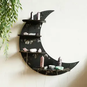Moon Shaped Wall Mounted Shelf, 1 Count Wooden Wall Hanging Storage Rack, Wall Mounted Holder, Wall Mount Design, Wall Decor for Home Interior Living Room Bedroom, Home Decor, Decorations Supplies, Wall Shelf Unit