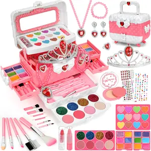 56-PCS Kids Real Makeup Kit for Girls, toybundles, Washable Makeup Set, Kids Makeup, Kids Jewelry Toys for Girls, Dress-Up Jewelry Set, Princess Jewelry christmas Birthday Gifts for Girls Ages 3 4 5 6 7 8 9 10 11 12, Play Set, Kids toys