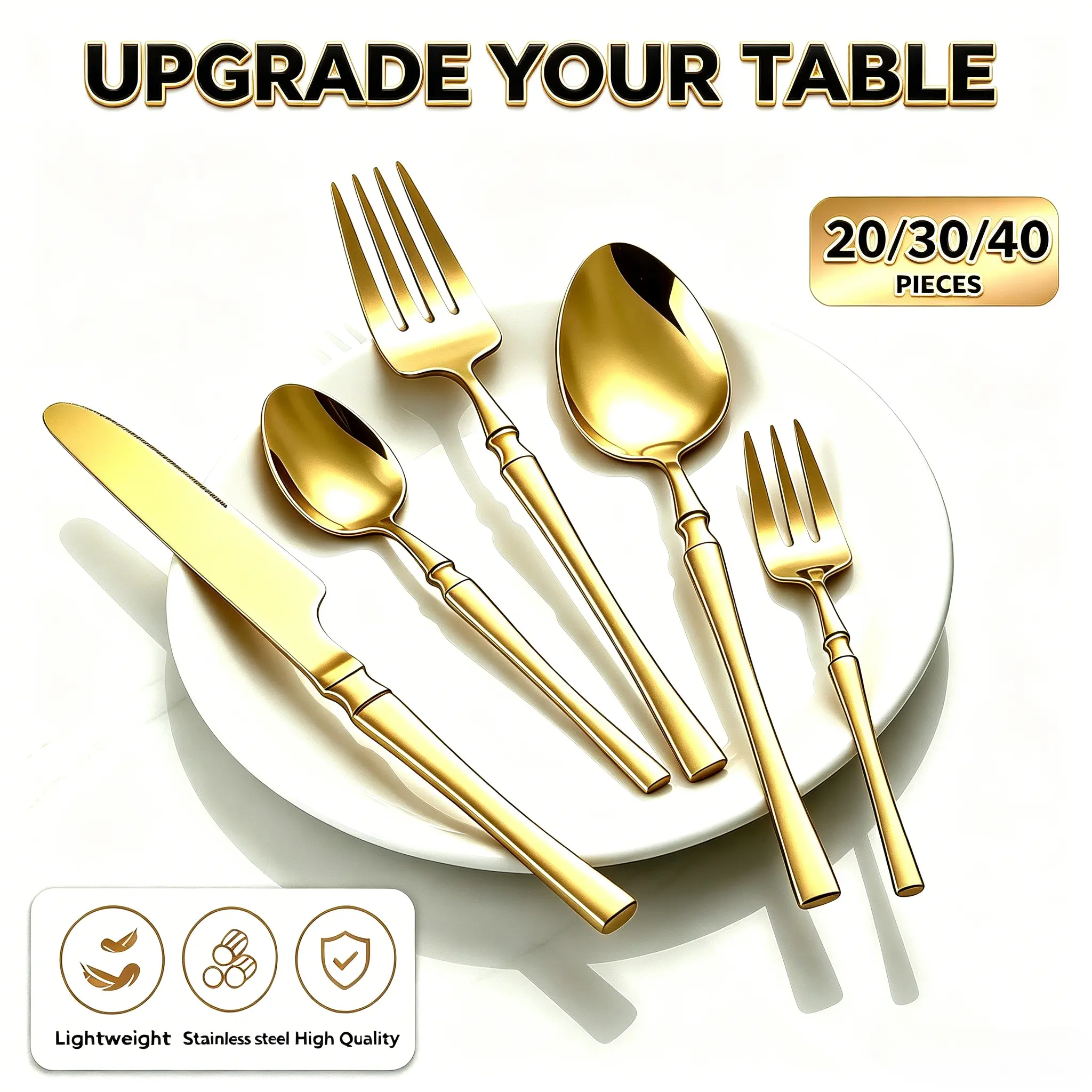 Upgrade Your Table with Our Gold or Silver Flatware Set - 20/30/40 Pieces, Premium Stainless Steel Cutlery mesa elegante