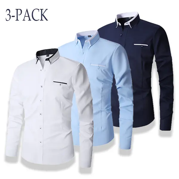 Men’s 3-Pack Cuffed Longsleeve Oxford Button Down Dress Shirts - Chic Basic All-Seasons Top, Casual Business Shirts with Color Block Pockets, Button Collar