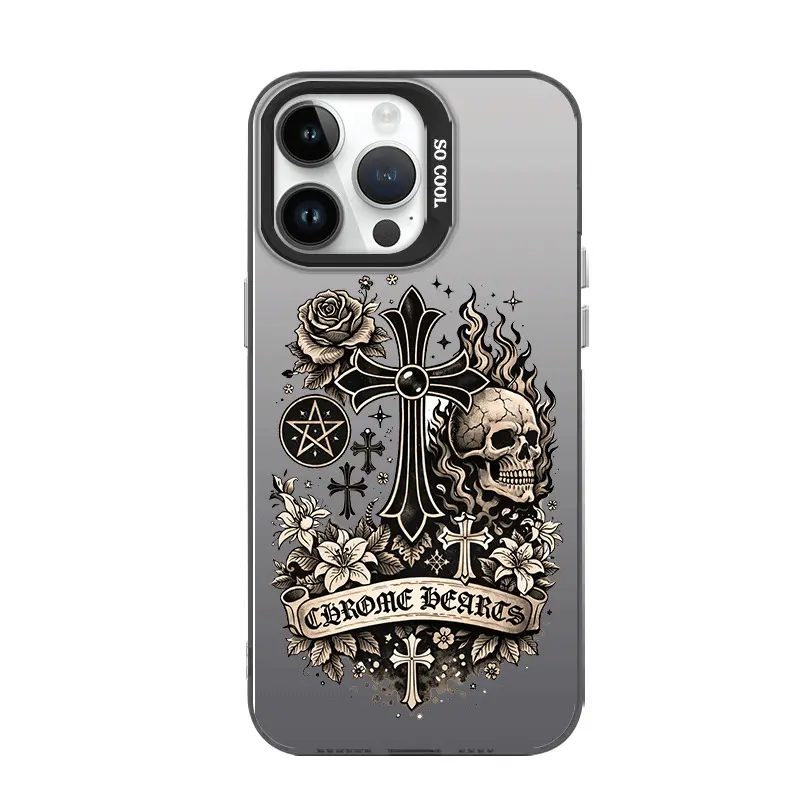 Chrome Hearts Inspired Skull and Crossbones Luxury Silicone Smartphone Casing - Bold Gothic Half-Wrap Accessory, Magnetic, Shockproof, Anti-Drop, Smooth Touch, Wireless-Compatible, for iPhone 11,12,13 Pro Max Plus,14,15,16,17 Air, Smartphone Protection, C