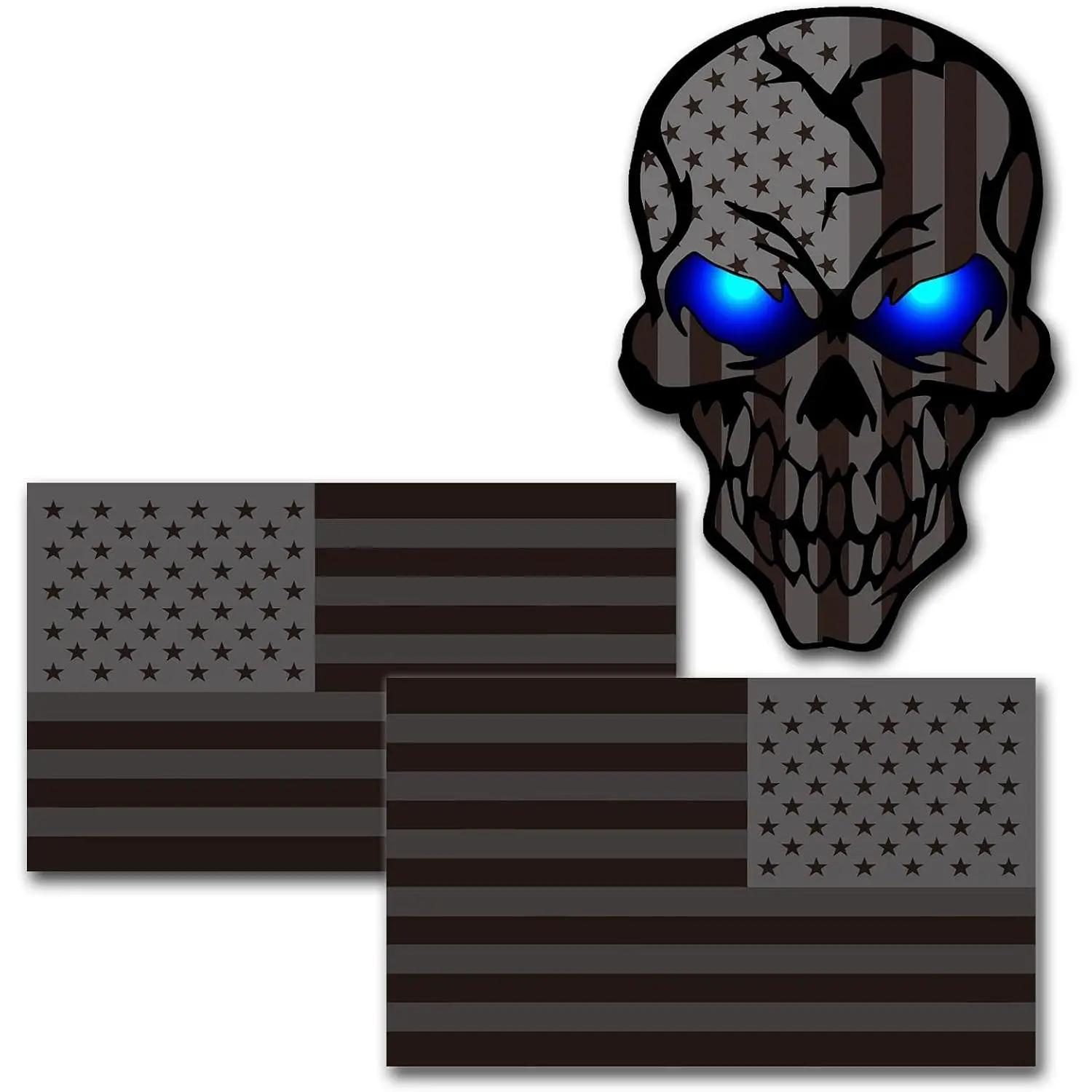 3 Pack 5.1"Reflective All Black American Flag Sticker, Skull with Black US Flag Decals, Bumper Stickers  Trucks Jeep Men Motorcycle Skateboard Bike, Car Window Sticker UV Fade Resistant Vinyl sun  shade    car for vevor truck