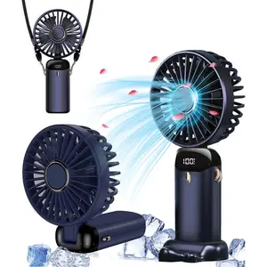 BUBUN Portable Handheld Fan，5000mAh USB Rechargeable, 5 Speeds, Folding, Small Desk Fan with LED Display, Quiet Working for Outdoor, Travel and Home