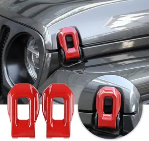 for Jeep JL ABS Hood Latches Engine Buckle Bonnet Fastener Engine Cover Decor Trim Protction Cover for 2018-2026+ Jeep Wrangler JL JLU Gladiator JT 4xe Exterior Accessories ABS Red 2pcs