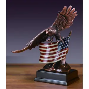 212 MAIN Cold Cast Eagle Flag Bronze-Plated Resin Stone Sculpture - 14x11x16", Collectible Cultural Art Decor, Indoor Decor Ornament