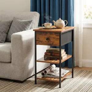 Table with Shelves and Charging Station, Flip Top Side Table with USB Ports and Outlets, Bedside Table