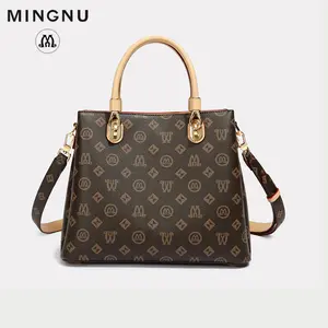 Monogram Top Handle Tote Bag for Women, Large Capacity Crossbody Shoulder Bag, Vintage Brown Work Tote Purse with Adjustable Strap