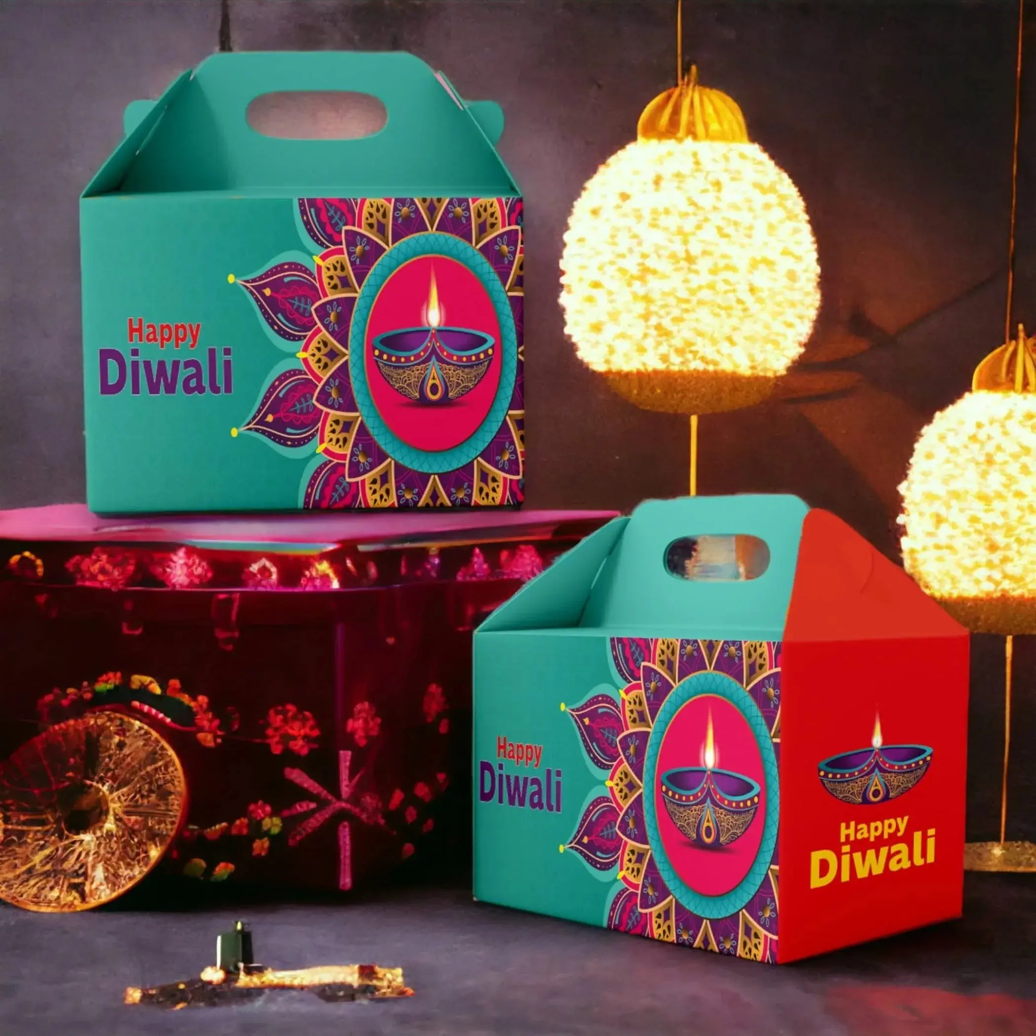 Bulk Happy Diwali Gift Boxes | Elegant Decorative Gable Designs for Sweets & Treats | Perfect for Parties, Favors & Return Gifts