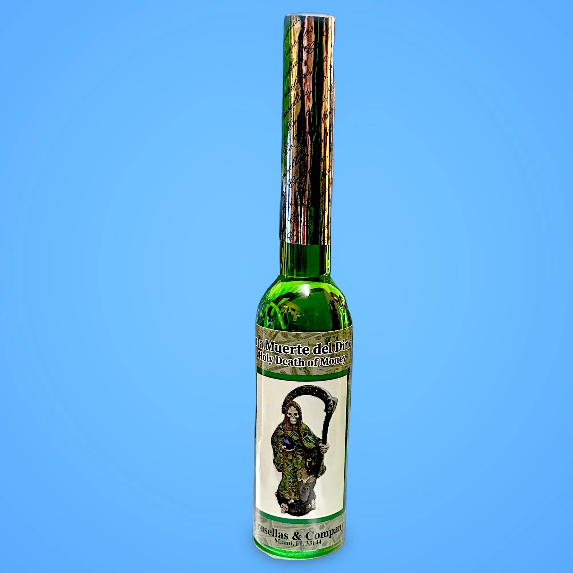 Green Santa Muerte Cologne, a Spiritual Agua de Colonia for Financial Luck, Drawing Money, and Business Success, 221ml Single Item, Intentional On Finances