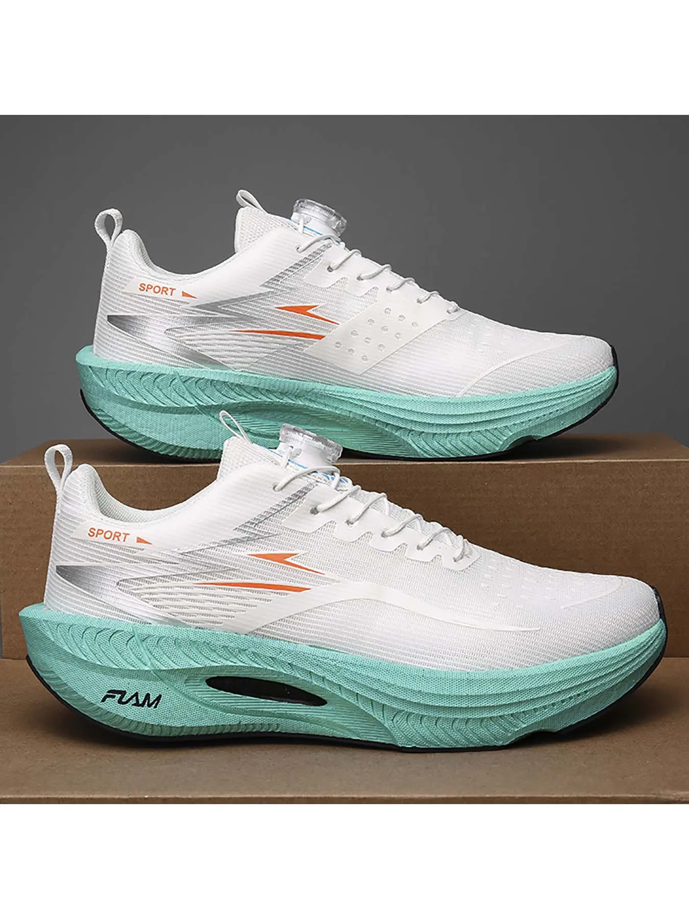 Men's Rotary Buckle Mesh Sporty Running Shoes, Shock-Absorbing Responsive Sneakers, Lightweight Non-Slip Footwear
