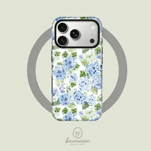 This durable 2-in-1 phone case features a refreshing blue watercolor-style hydrangea leaf pattern. It's MagSafe compatible and works with iPhone 17/16/15/14/13/12/11 Pro Max/Plus/Pro, A simple and stylish phone