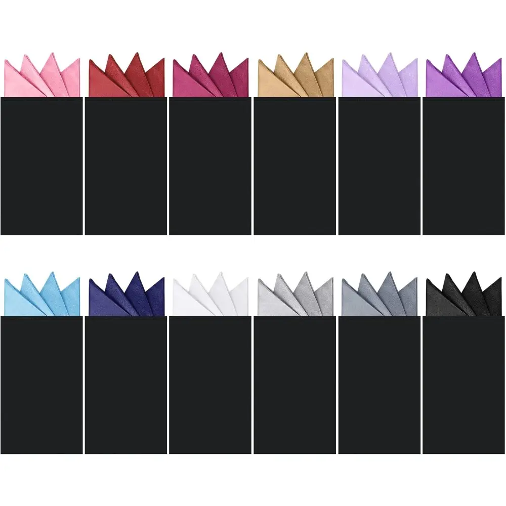 Male 12-Pack Pre-Folded Solid Color Soft Polyester Pocket Handkerchiefs, Pocket Squares for Business Suits, Groom Wedding Attire, Pocket Square