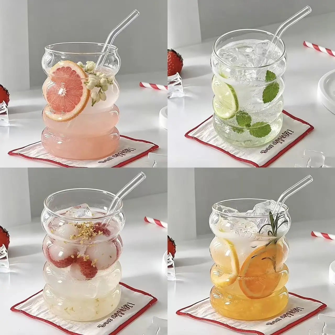 Cute Caterpillar Glass Cup, High Borosilicate Coffee Mug, Retro Ripple Design, Cold & Hot Drinks, Includes Straw & Brush, Perfect Gift