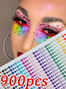 900 pcs Eyes DIY Rainbow Color Patch Art Accessories Music Festival Festive Events Stage Performance Face Jewels Rhinestone Makeup Accessories Stage Ready