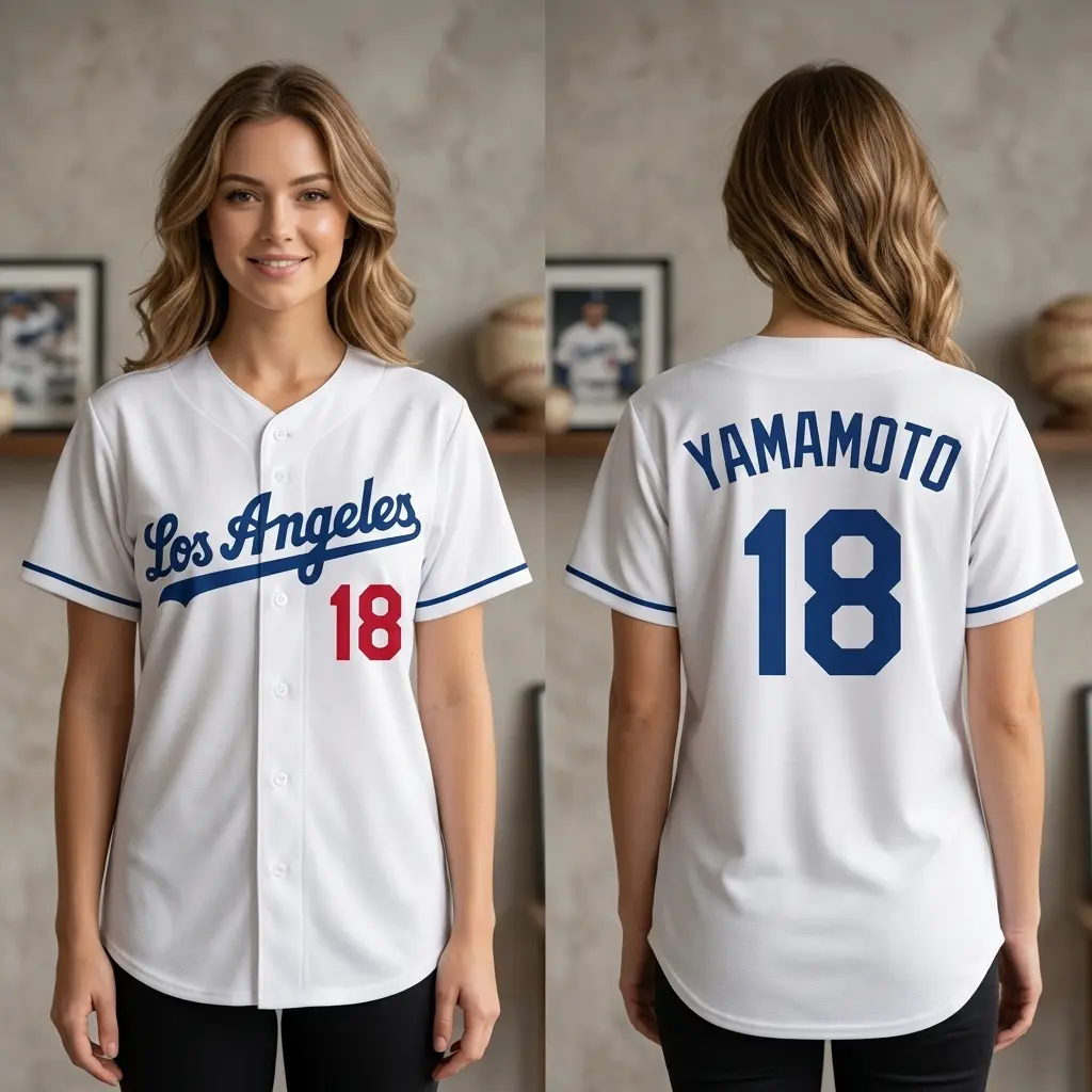 Yamamoto Los Angeles Baseball Jersey, Clean White Navy Blue Script Red #18, Perfect Gift for Baseball Fan