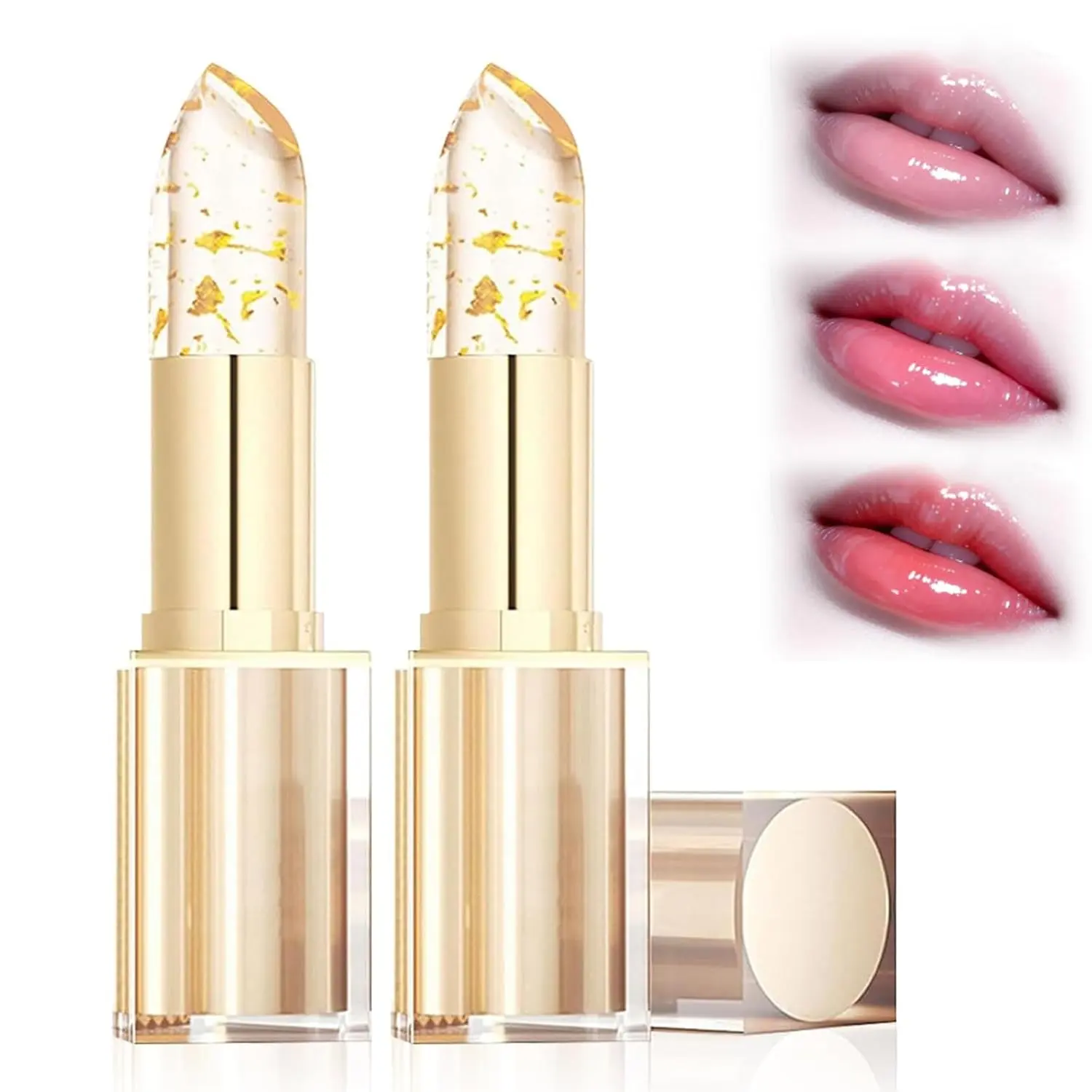 Transferproof Color Changing Lipstick, Clear Gold Crystal Colors Changing Lipsticks, Deep Nourishment Formula, Long Lasting Moisturizing Glossy Shine Clear Lip Color for Women