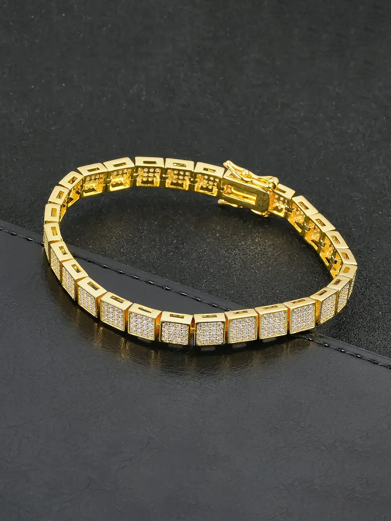 ICED CHICS 1PC square zircon hip-hop bracelet, copper inlaid zircon material, suitable for both men and women, snake bone chain, versatile style, Fashionable Bracelet, Trendy Jewellery Accessories, Cubic Zirconia Bracelet, Bracelets Jewelry