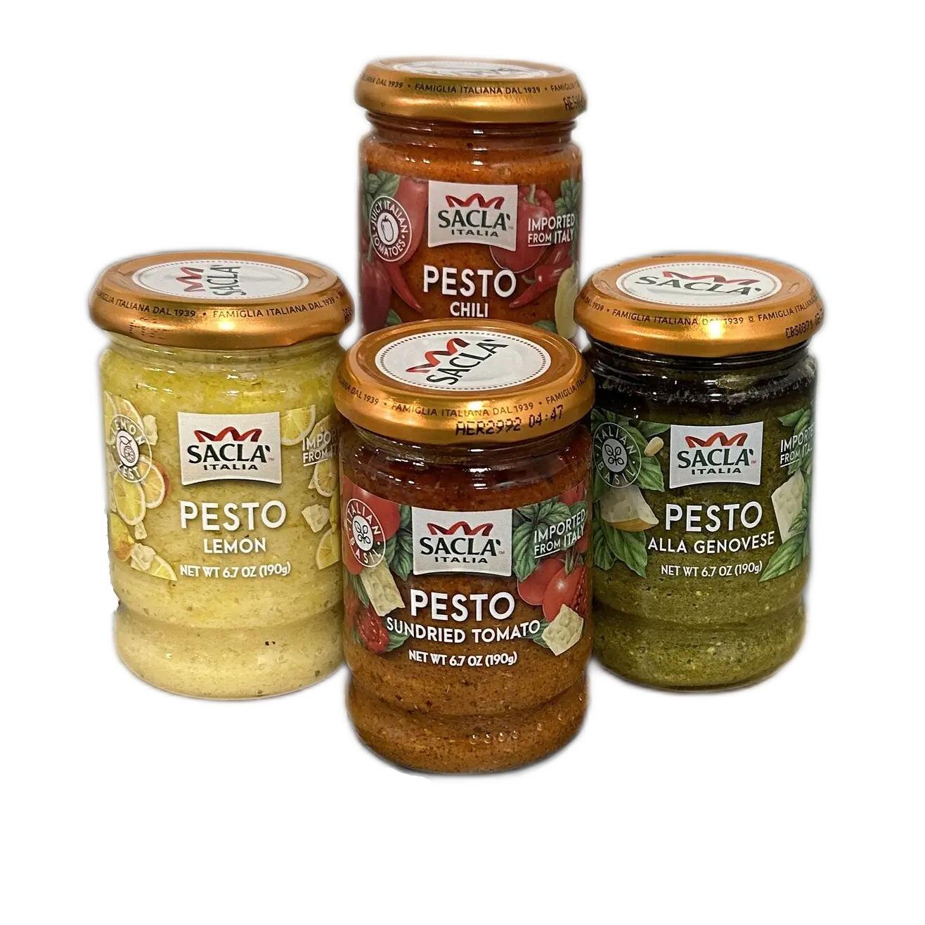 Sacla Pesto Discovery Pack with New Lemon Variety | 4 Full Sized Jars | Authentic Imported Italian Pesto Sauces | Classic Genovese Basil, Chili, Sundried Tomato & NEW Lemon