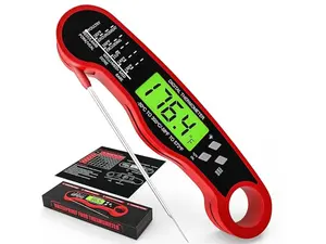 Digital Meat Thermometer Fast Instant Read Food Temperature with Backlight & Hold Function - Red Kitchen Utensils Kitchen Utensils