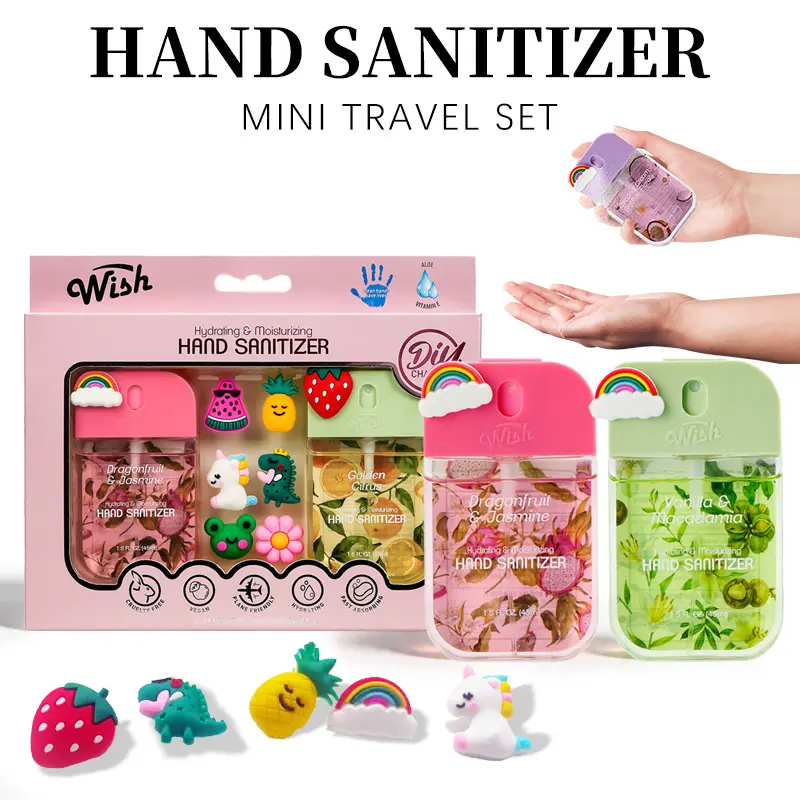 Wish 1.5 FL. OZ. Power Mist Hydrating Hand Sanitizer Spray 2 Scents Portable Sanitizer Spray Gift Set (Vanilla Macadamia, Sweet Guava), Travel Size (Set of 2)