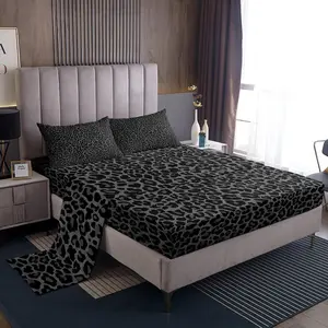 African Cheetah Sheet Set,Leopard Print Bed Sheets Set for Kids Boys Girls,Grey Animal Skin Sheets,Wildlife Flat Fitted Sheet Deep Pockets