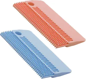 Silicone Pet Hair Removal Tool 2-in-1 Dog Cat Brush for Shedding & Lint Remover for Couch Carpet 2 Pack Pet Supplies (Pink and Blue)