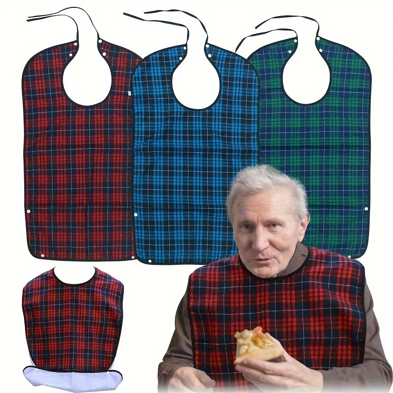 2/3pcs Adult Bibs - Waterproof, Reusable & Machine Washable with Crumb Catcher, Snap Closure & Adjustable Straps - Perfect for Seniors, Men, Dad, Father's Gift