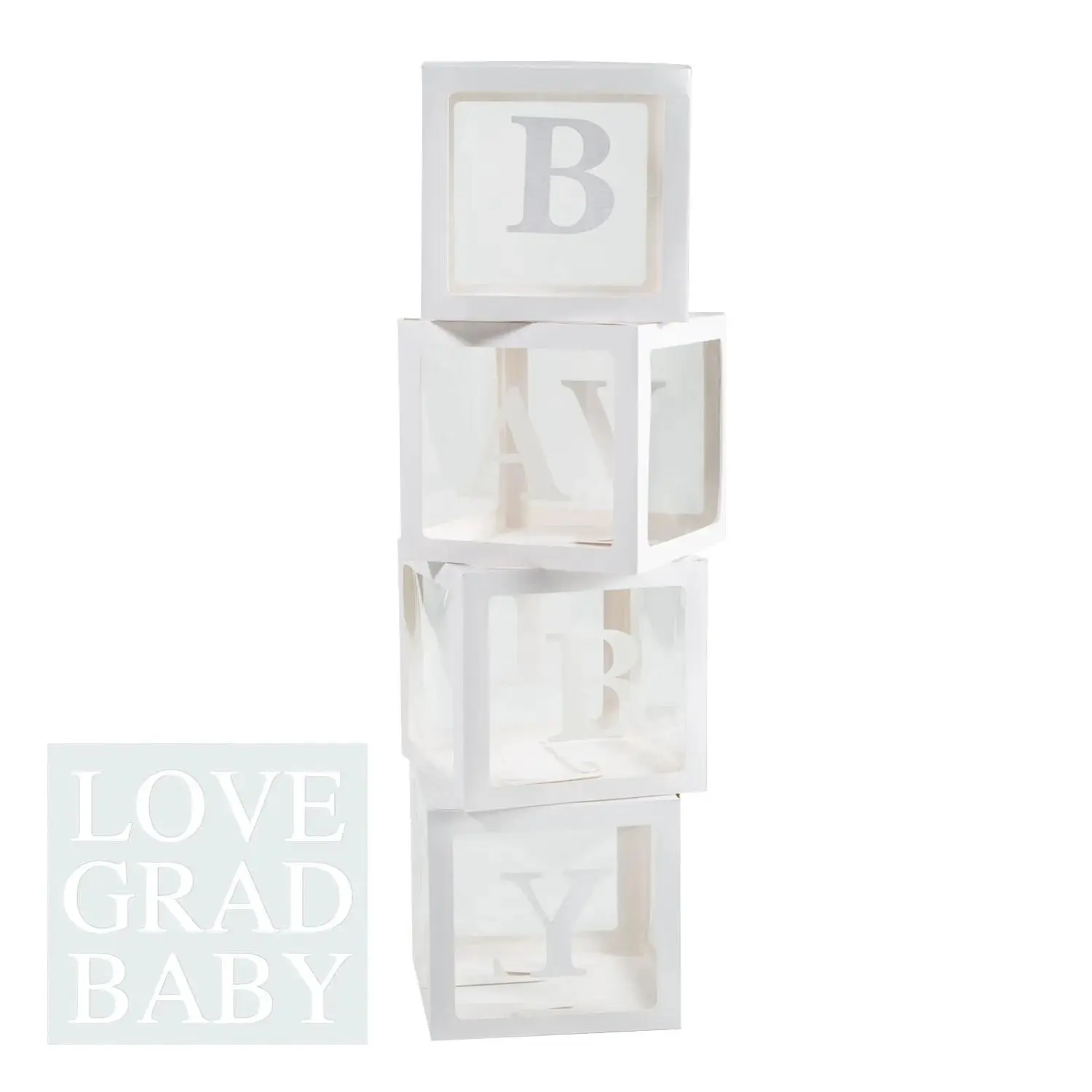 Plastic Balloon Block Boxes with Stickers, 4 Pcs Party Decoration Supplies