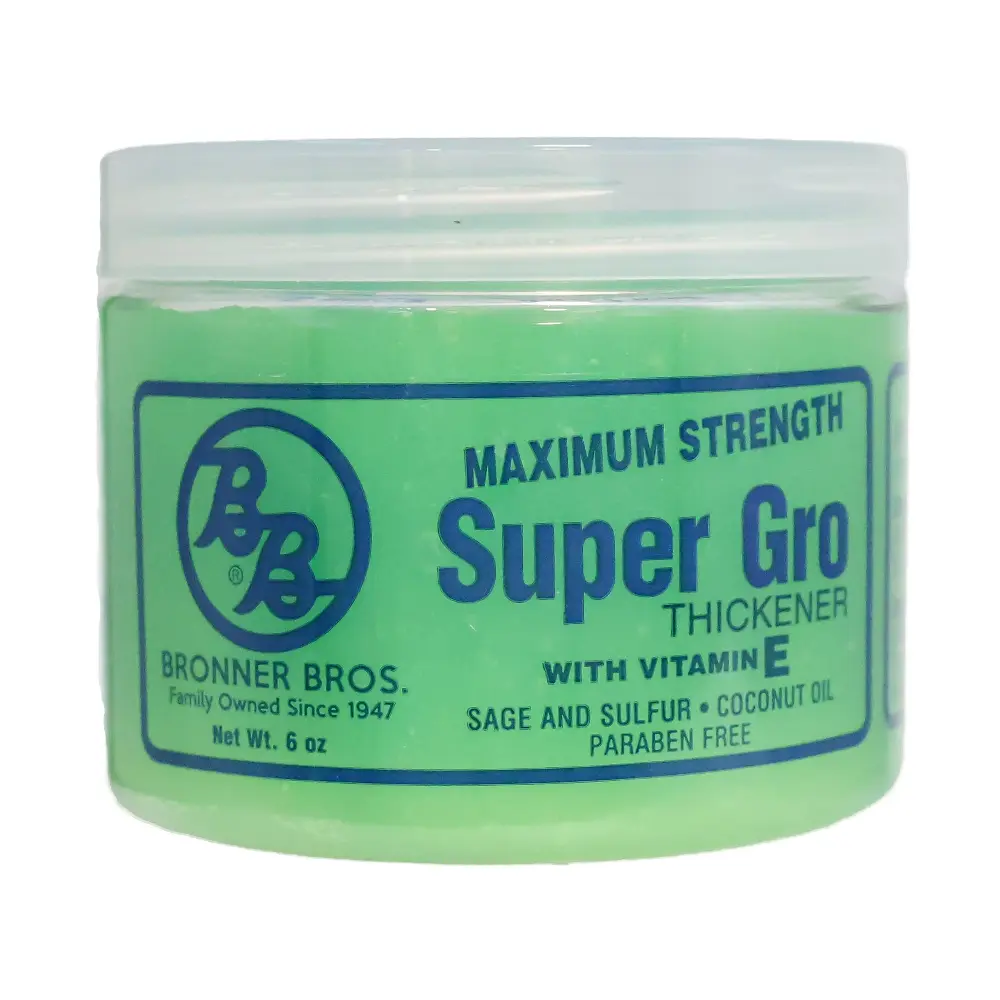 Bronner Bros Super Gro Maximum Strength Hair Thickening Gel - Coconut Oil, Sulfur & Sage Infused, Strengthens Strands, Nourishes Scalp, Paraben-Free 6 oz Hair Care Styling Gel, Haircare, Strengthens Hair Strand