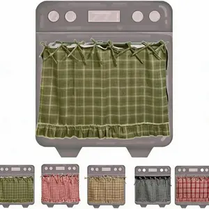 Handmade Oven Skirt, Rustic Kitchen Decor, Heat Resistant Pure Oven Cover, Ruffled Ribbon Tie Oven Door Curtain, Ornamental Oven Skirt