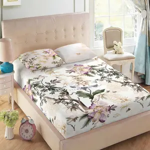 SoftHaven Home Made in USA 3PCS Premium Brushed Fitted Sheet Set, Skin-Friendly Geometric Floral Design, Polyester, Machine Washable, Ideal for Home & Hotel (1 Fitted Sheet + 2 Pillowcases No Filler)