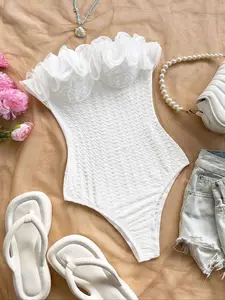 Women's Fashion Casual Vacation Style 3D Embroidered Sleeveless Strapless Backless Fitted Waist Cinching Slimming Jumpsuit, Summer Party Wear Womenswear Piece