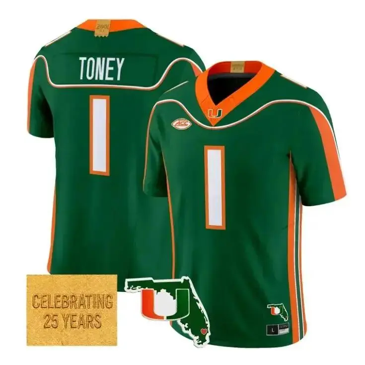 [ Flash Sale ] Malachi Toney Jersey #1 2001 Throwback 2026 Premium Green All Stitched Jersey , Series Top Player Hurricanes Miami Gameday Sports Fan Apparel, Streetwear Collection Miami Fan Gift