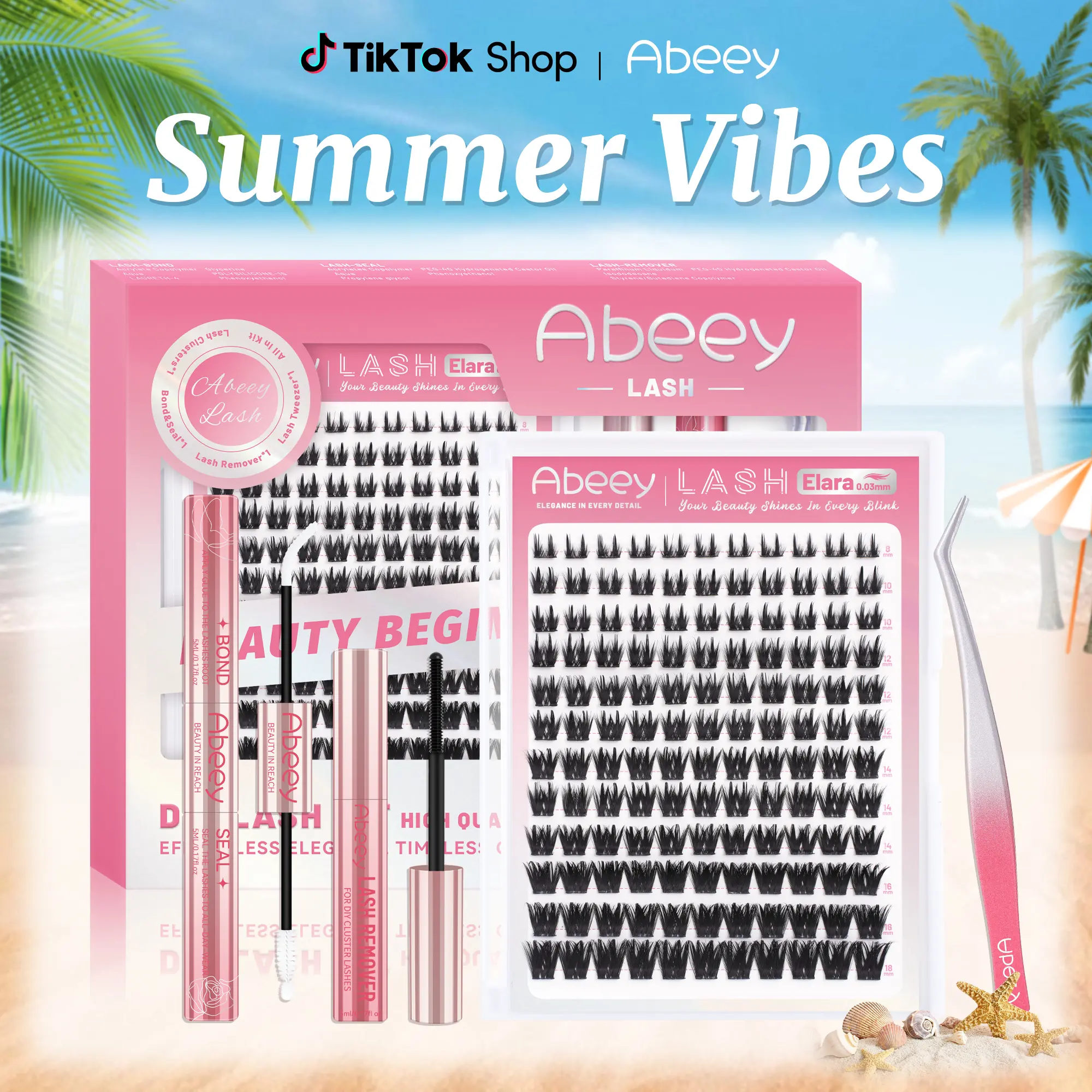 Abeey Wispy Lash Clusters Kit | 8-18MM DIY Eyelash Extensions with Lash Bond & Seal, Tweezers and Remover | Long-Lasting Natural Makeup Look for Beginners | Natural Makeup Girl Gifts