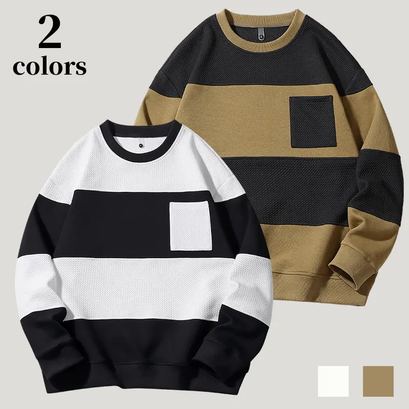 Men’s autumn color-block striped crewneck pullover sweatshirt — textured fabric, lightweight loose fit, long sleeves; suitable for everyday wear and mix-and-match styling Menswear Hoodie