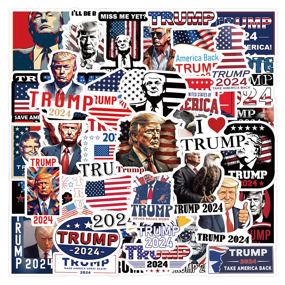 2024 Donald Trump Stickers Cartoon Graffiti Decals Waterproof Sticker Packs 10/30/50/100pcs