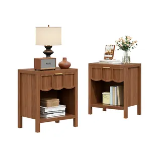 ZXVOIM Night Stand with Drawers, Fluted Night Stand Set of 2, Mid Century Small Side Table for Bedroom, Modern Bedside Table for Living Room, Entryway