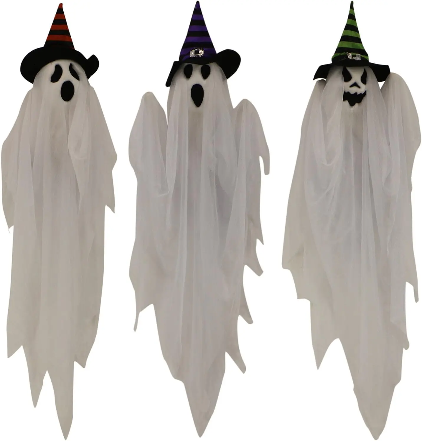 Haunted Hill Farm 26" Spooky Hanging Ghost Halloween Animatronic Figures Set of 3 - 3 Different Faces, for Indoor & Covered Outdoor Use