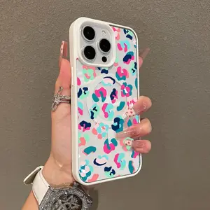 Colorful Leopard Print Magnetic Cellphone Cover for iPhone 11/12/13/14/15/16 Pro Max, Aesthetic Lightweight TPU Case, Shockproof Fall-Resistant Protection, Girly Chic Phone Accessory