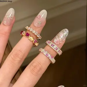 Rose Gold Plated Pink CZ Half Eternity Ring, Dainty Stackable Band, Sparkling Marquise Stones, Perfect for Everyday Wear, Bridal Stacking & Adding Subtle Blush Shimmer
