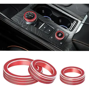 TOMALL 3 Pcs Aluminum Headlight Gear Shift Drive Mode Knob Covers Compatible with Ford 6th Explorer 2020-2025 Car Interior Trim Centrol Console Dashboard Switch Button Ring Decor Accessories (Red)