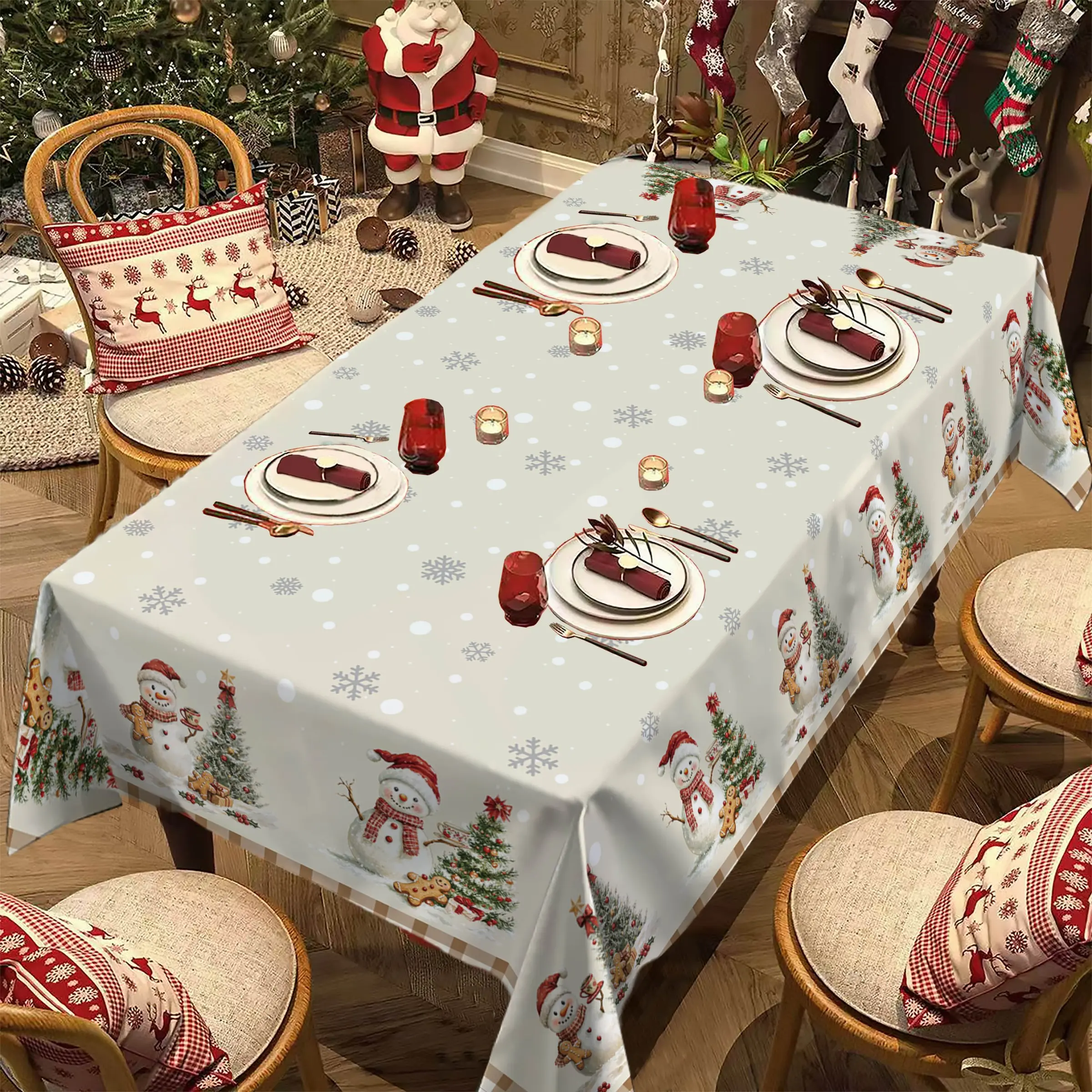 Rectangular Christmas Tablecloth, Gingerbread Snowman Tree Decor, New Year Party Banquet Decoration, Best Christmas Gift, Party Decoration Supplies