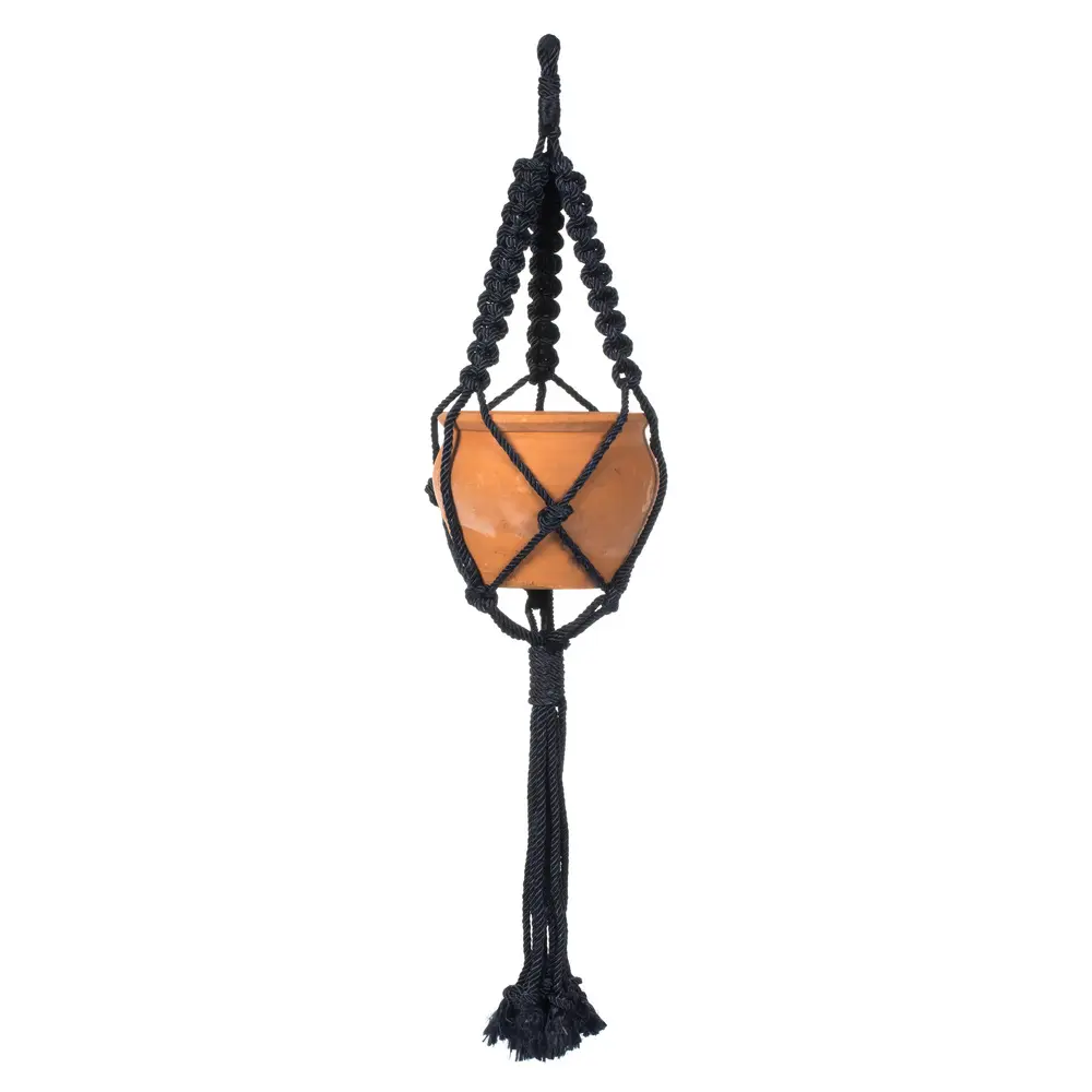 Vickerman 4.5 in. Brown Clay Hanging Garden Planter - Braided Black Rope Hanger, Modern Plant Pot for Indoor Container Gardening, Room Decor, Hanging Plant Pot