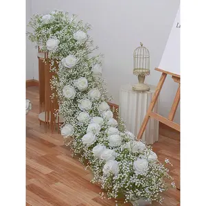 Maximum discount  White Rose Babysbreath Artificial Flower Row Wedding Backdrop Arch Decor Hang Floral Arrangement Event Party Photo Props