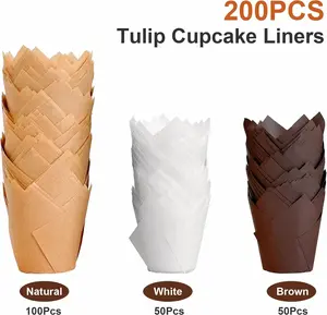 200pcs Tulip Cupcake Liners, Premium Muffin Liners Holders for Baking Cups, Greaseproof Cupcake Wrappers in Standard Size, Classic Parchment Paper Cupcakes Liner for Party