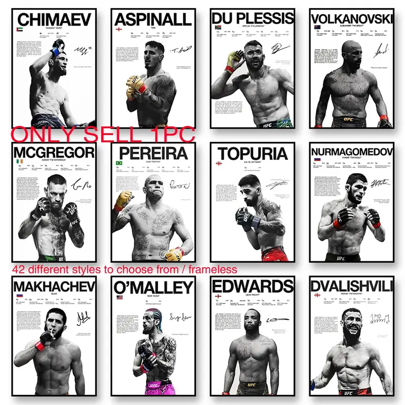 1 Pc Frameless Boxing Legends Fight Poster, UFC Inspirational ILIA TOPURIA Artistic Canvas Print Mural, Gym and Home Decoration Wall Prints, 42 Styles Available