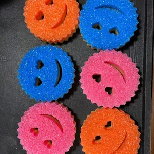 3-Pack Heart Smiley Multi-Functional Dual-Layer High Density Thermal Cleaning Sponge, Cute and Powerful Stain Removal, Kitchen Sponge for Dishwashing, Dish Sponges, Heart Shaped Sponge, Kitchen Cleaning Supplies